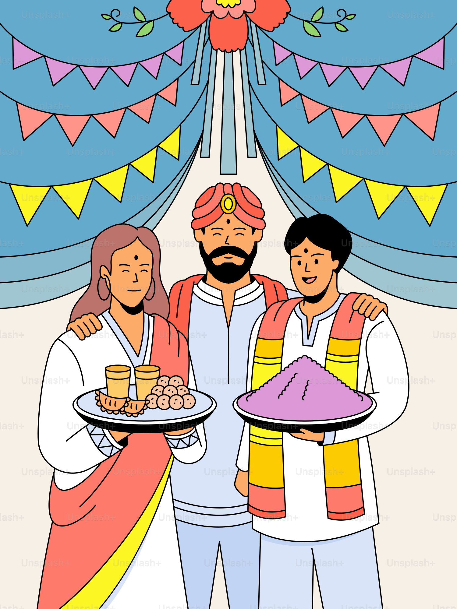 A man and two women holding plates of food
