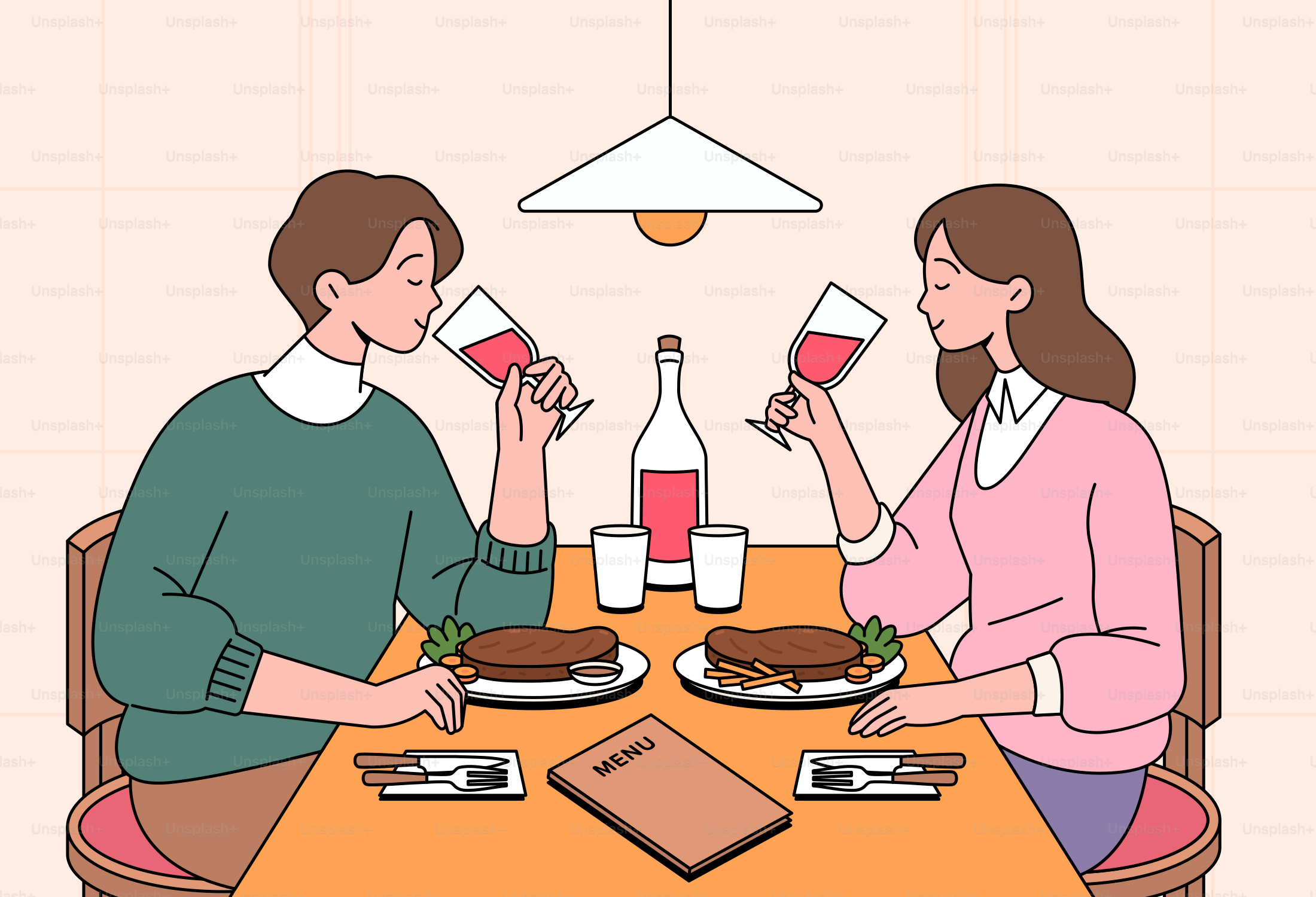 A man and a woman sitting at a table sharing a meal