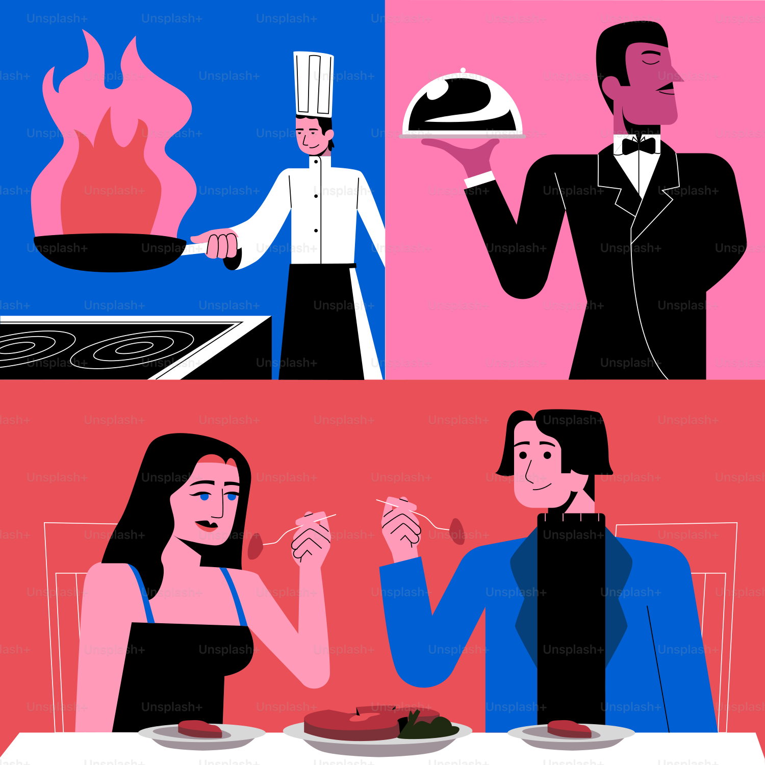 料理を作っている数人の人々