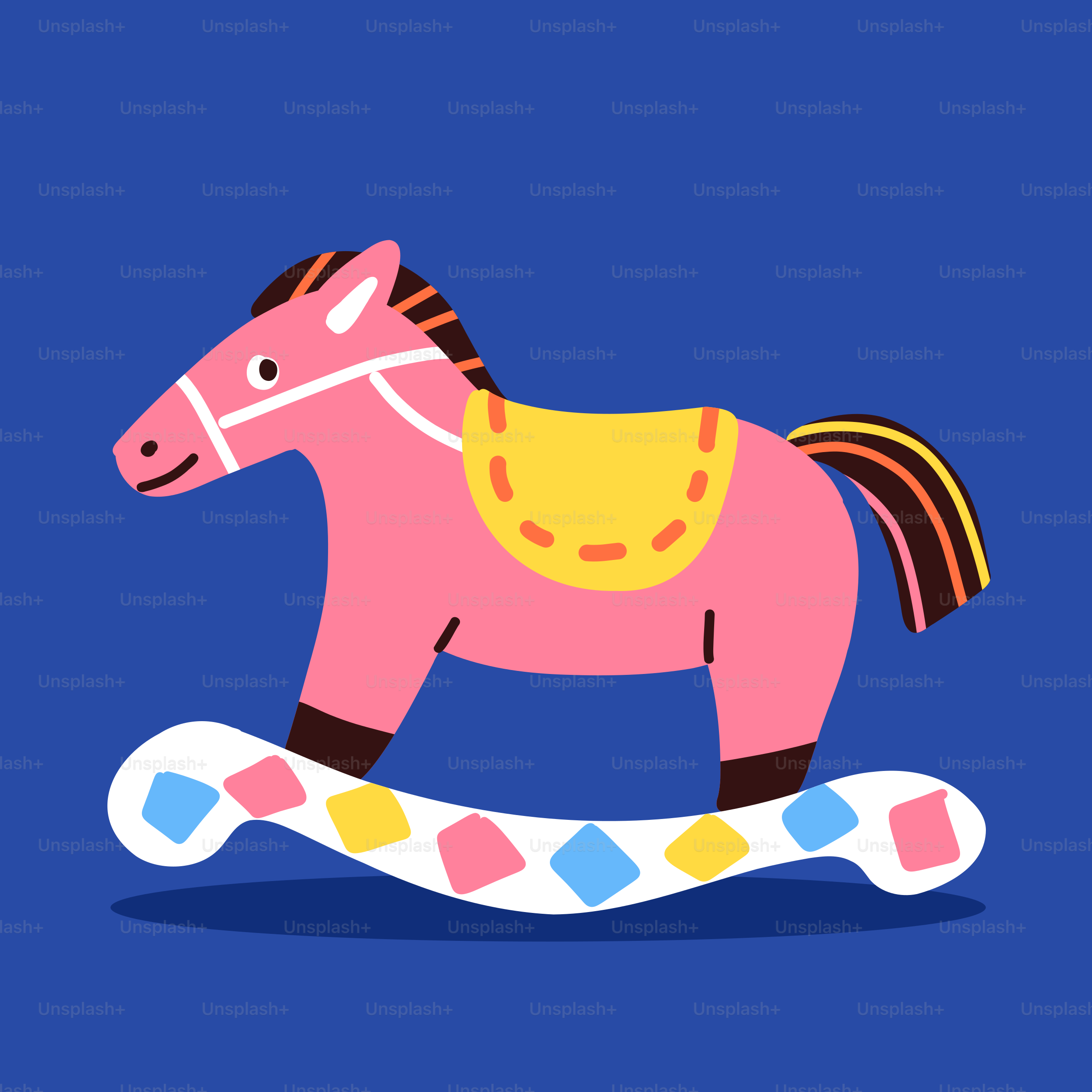 A pink horse on a blue background