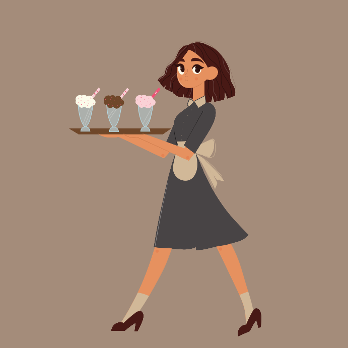 Una mujer con una bandeja de helados