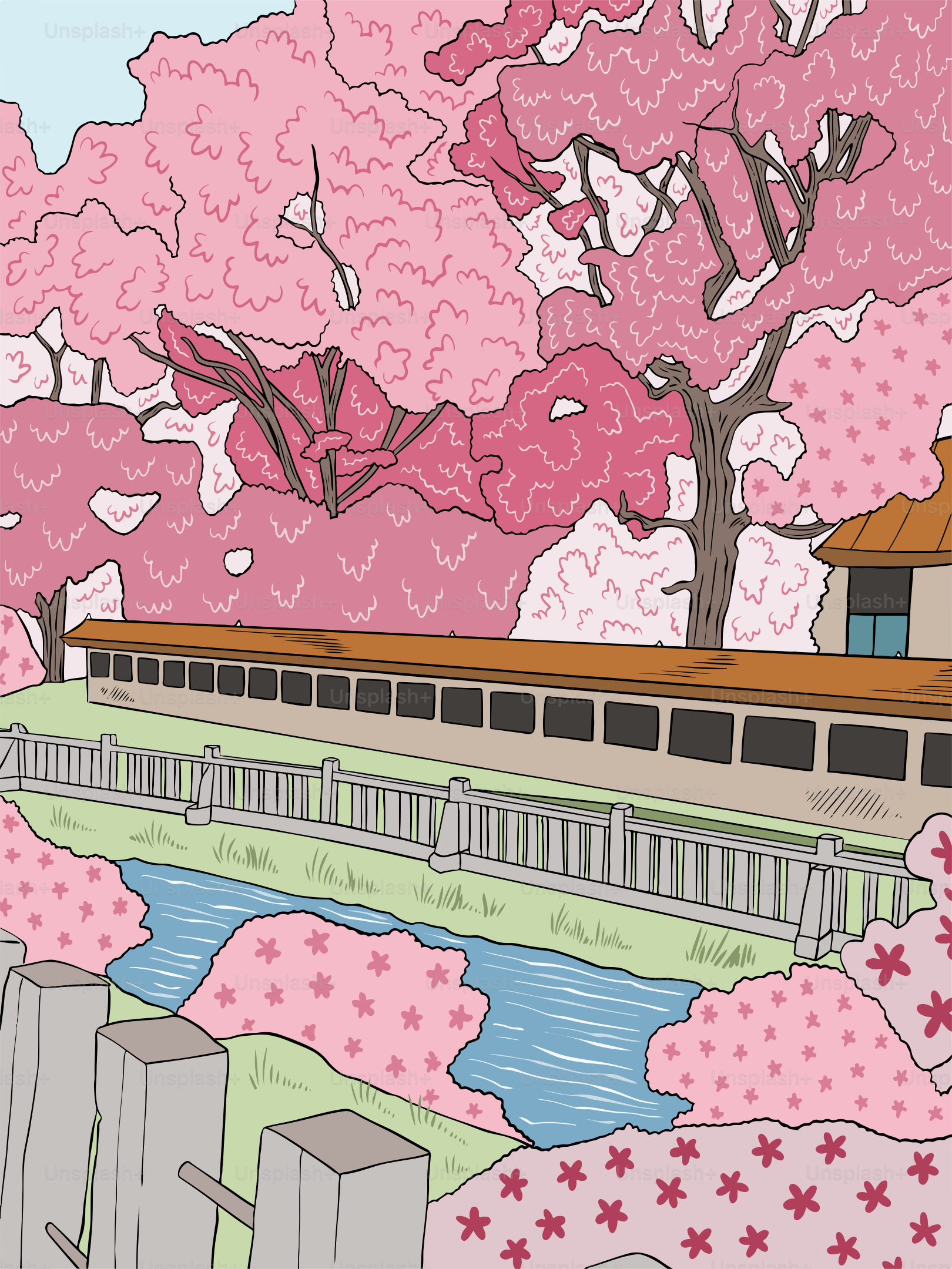 Ein Gemälde eines Zuges, der über eine Brücke fährt