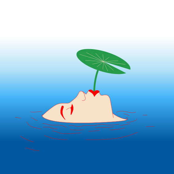 A floating island with a green leaf on top of it