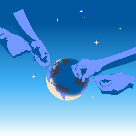 Ein paar Hände, die nach der Erde greifen