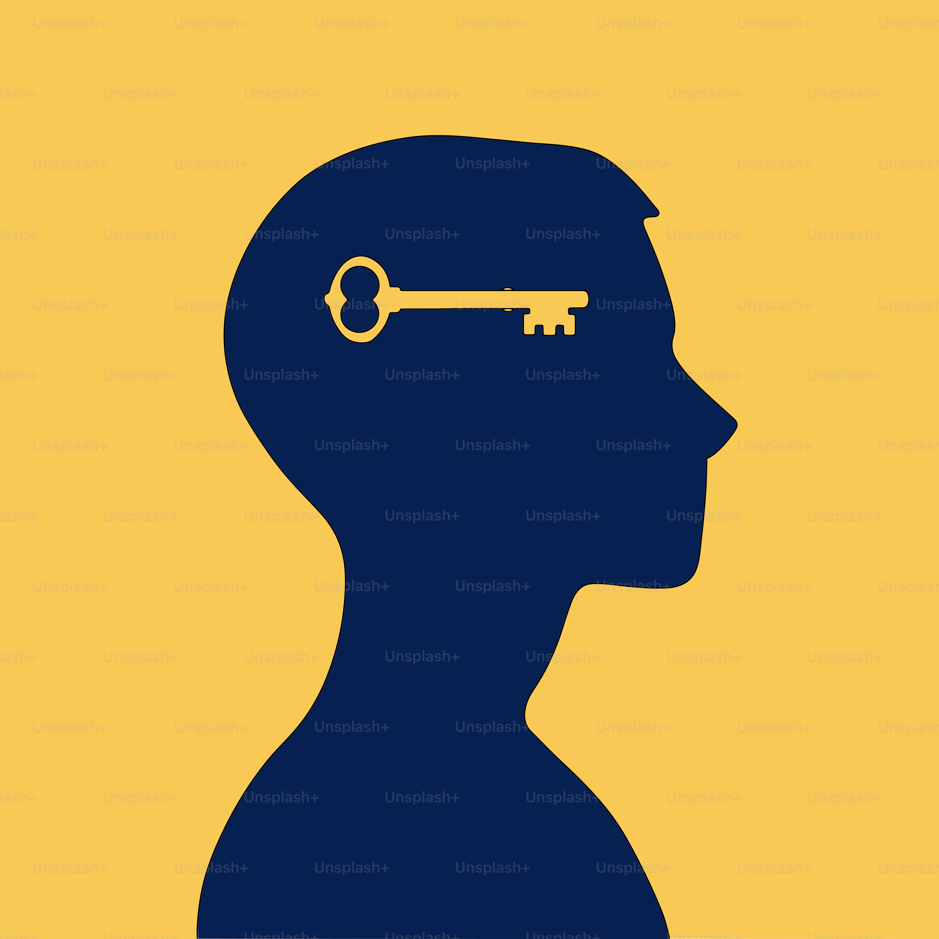 A silhouette of a man with a key in his head