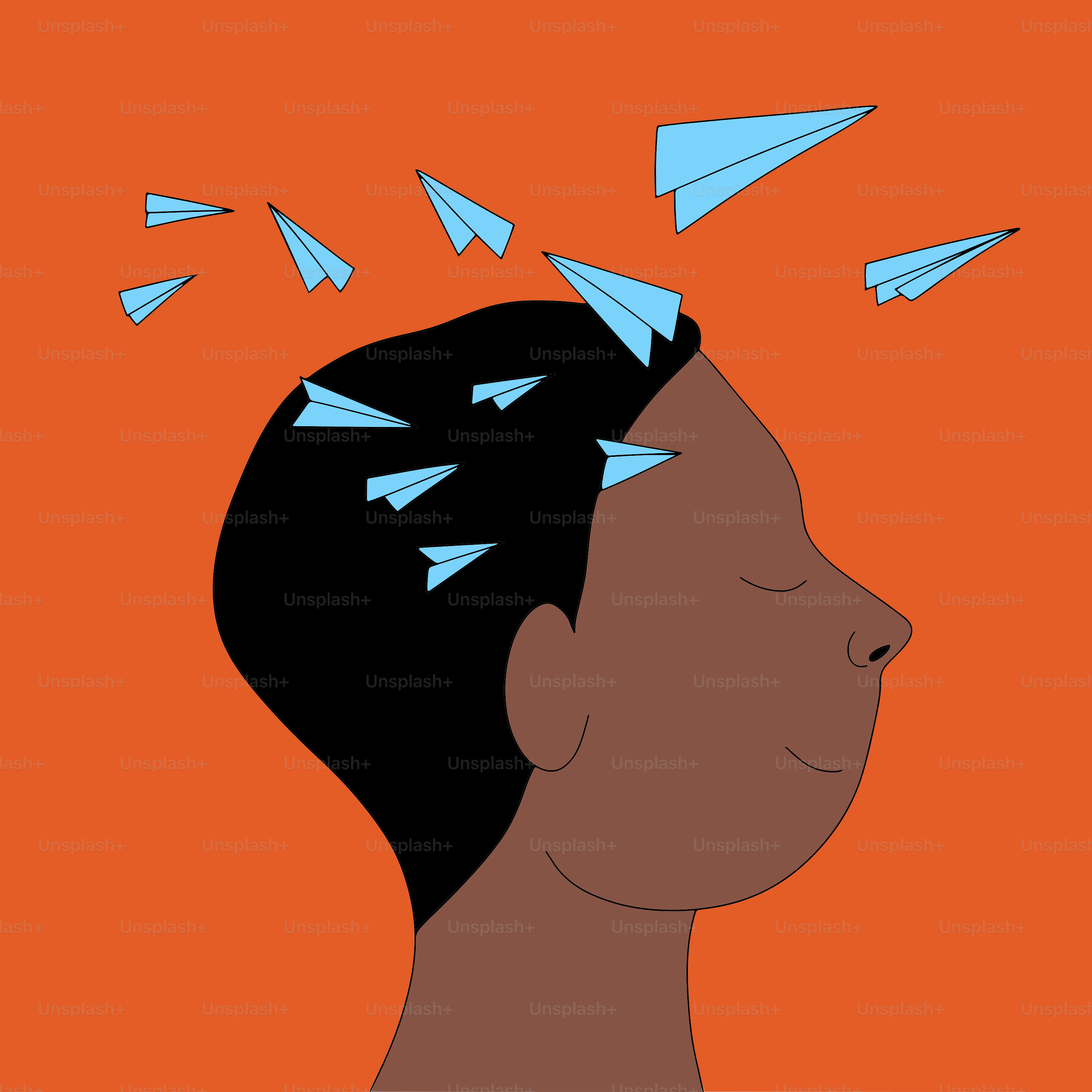 Ein Frauenkopf, aus dem Pfeile herausragen