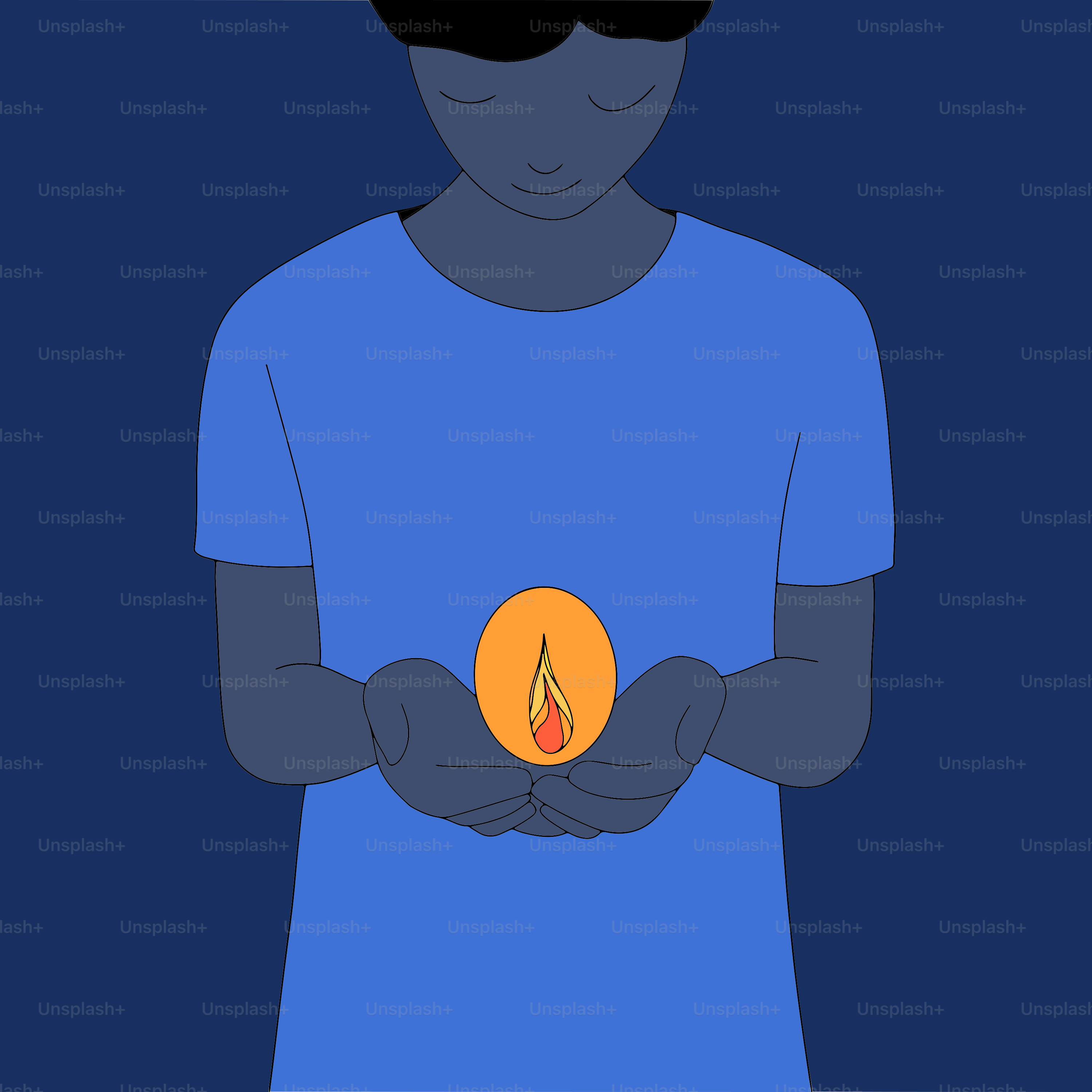 A man in a blue shirt holding a gold medal