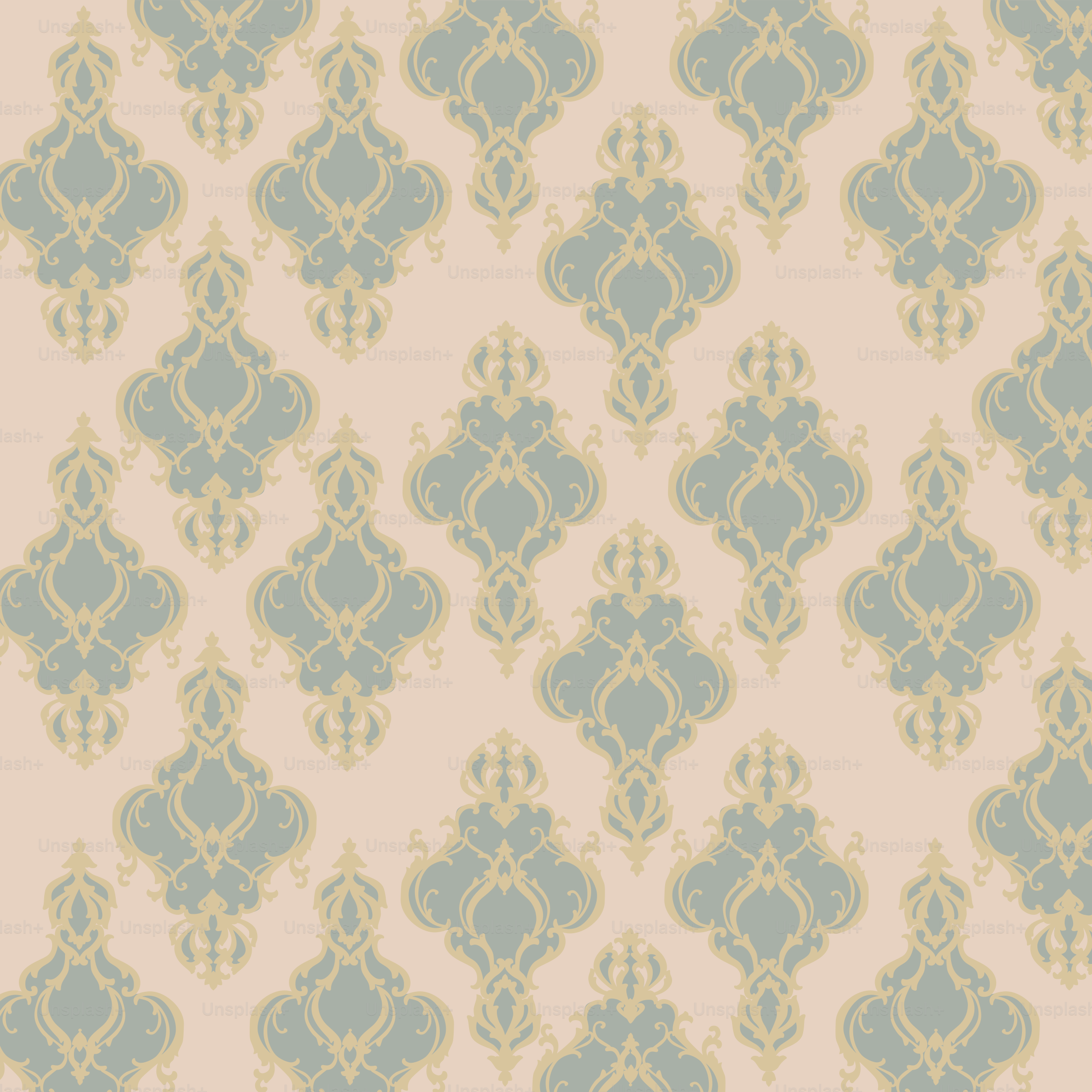 A beige and blue wallpaper with a pattern on it