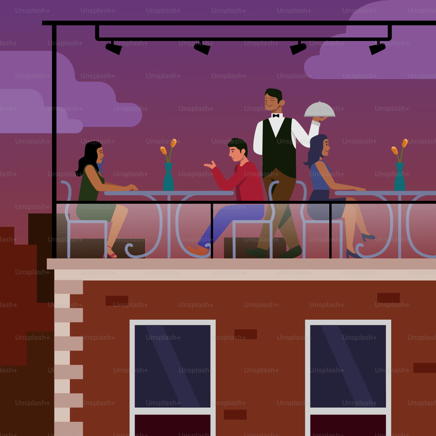 A group of people sitting on top of a building
