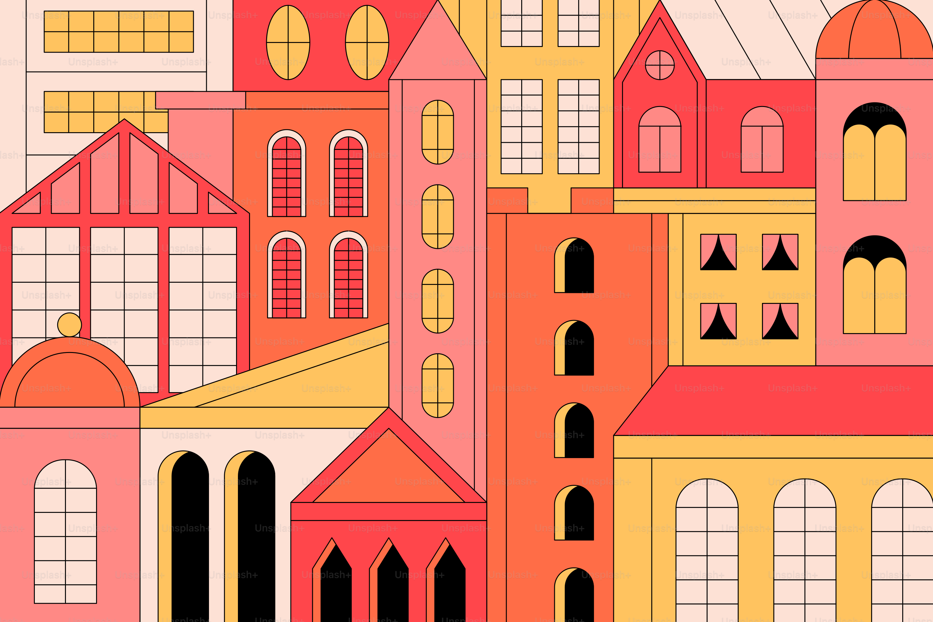 Une ville colorée avec beaucoup de grands immeubles