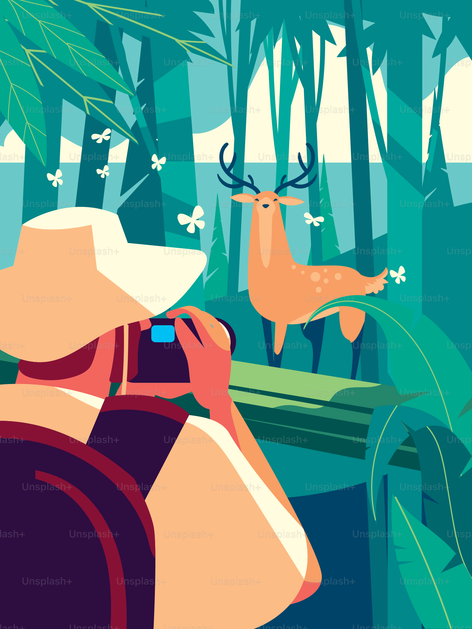 A person taking a picture of a deer in the woods