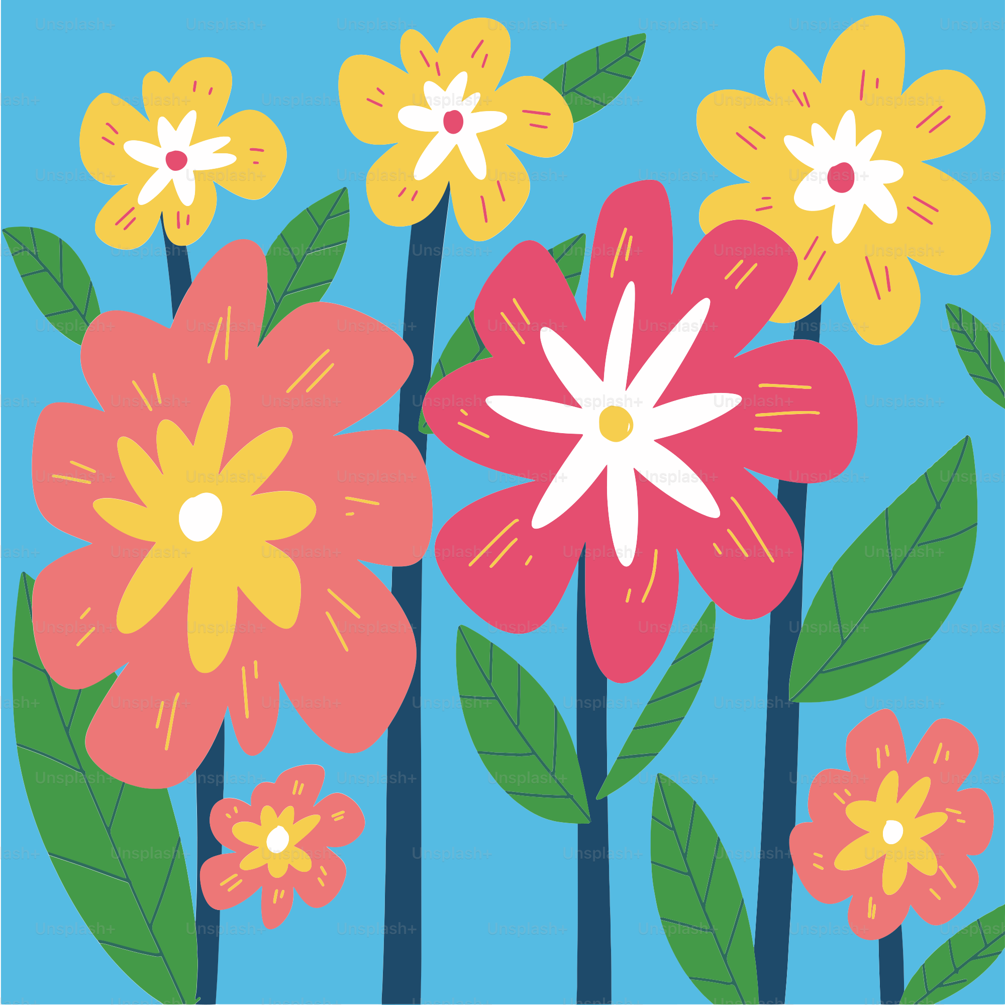 A picture of a bunch of flowers on a blue background
