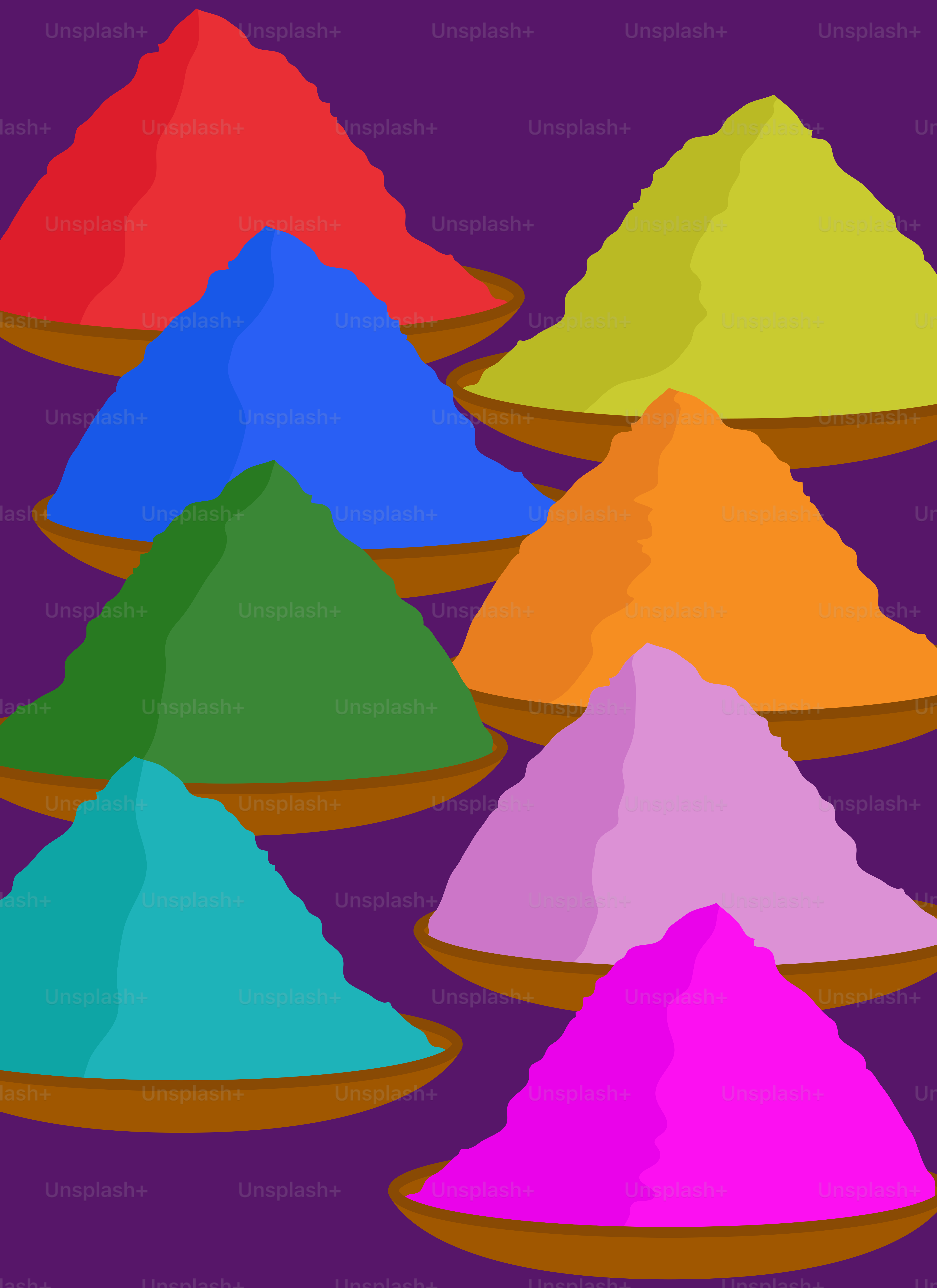 A bunch of different colored powders on a purple background