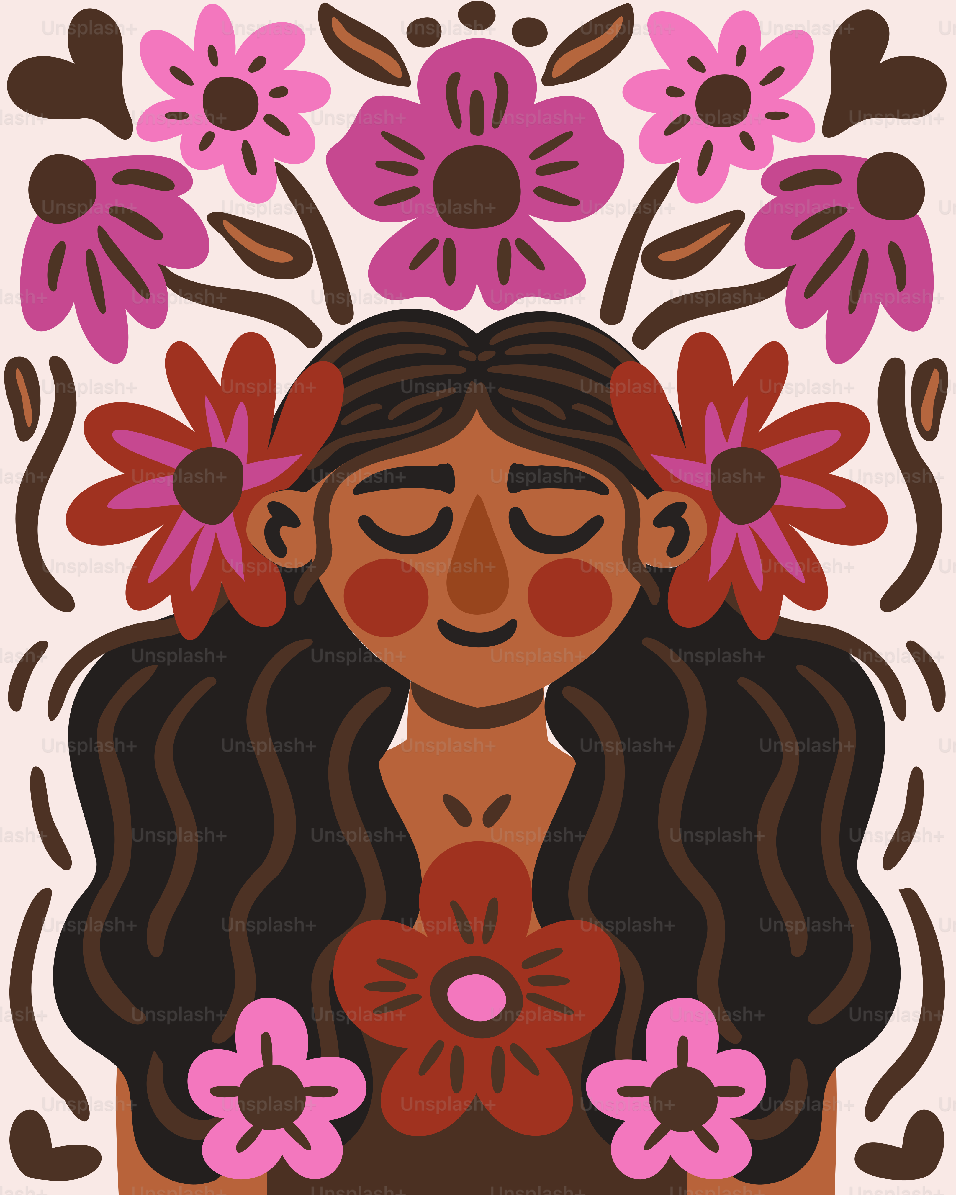 A painting of a woman with flowers in her hair