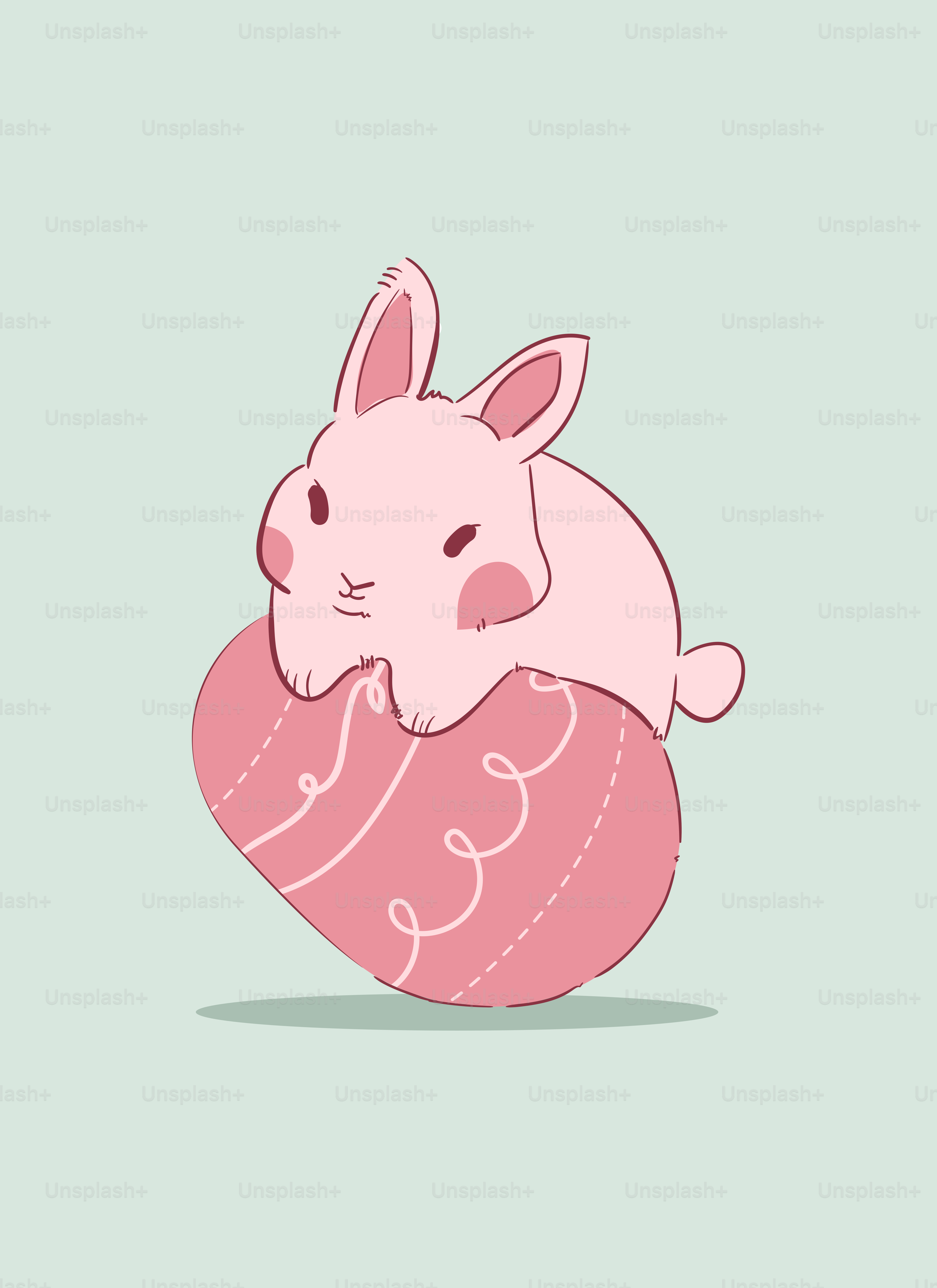 Un lapin rose posé sur un cœur rose