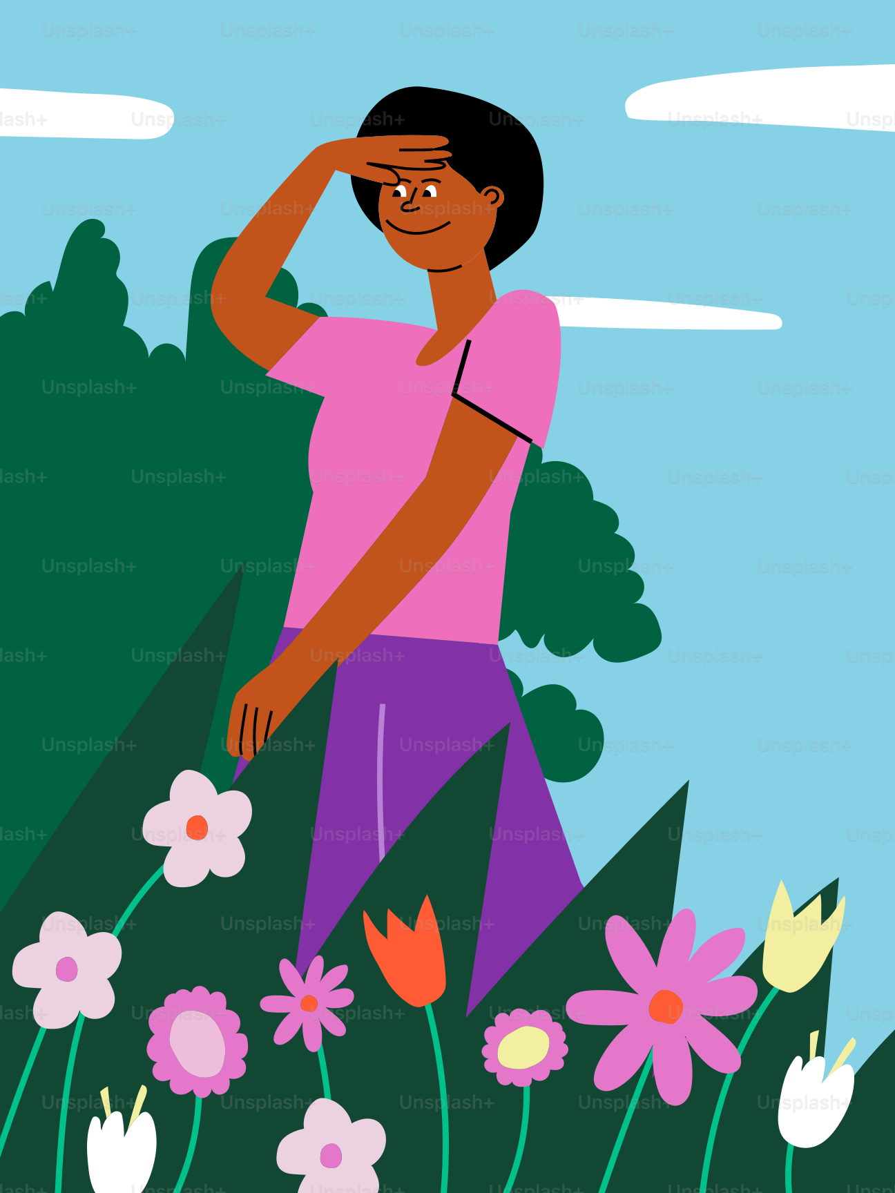 A person standing in a field of flowers