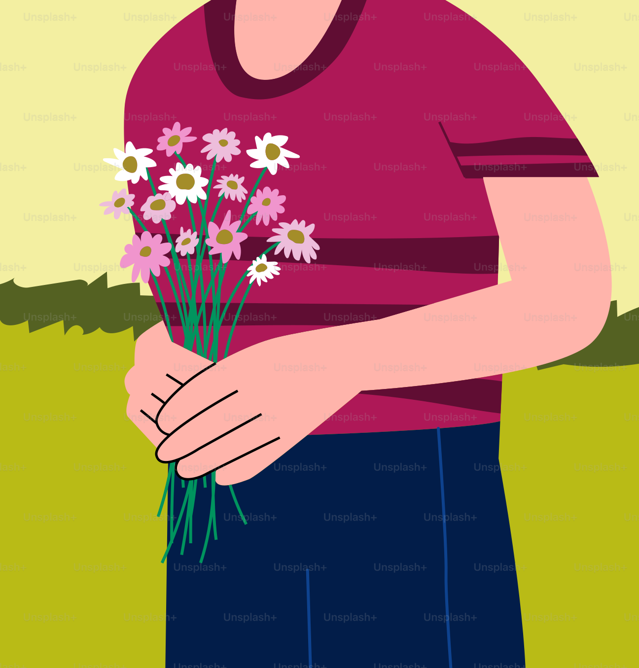 A man holding a bunch of flowers in his hand
