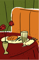 A plate of food and a vase with flowers on a table
