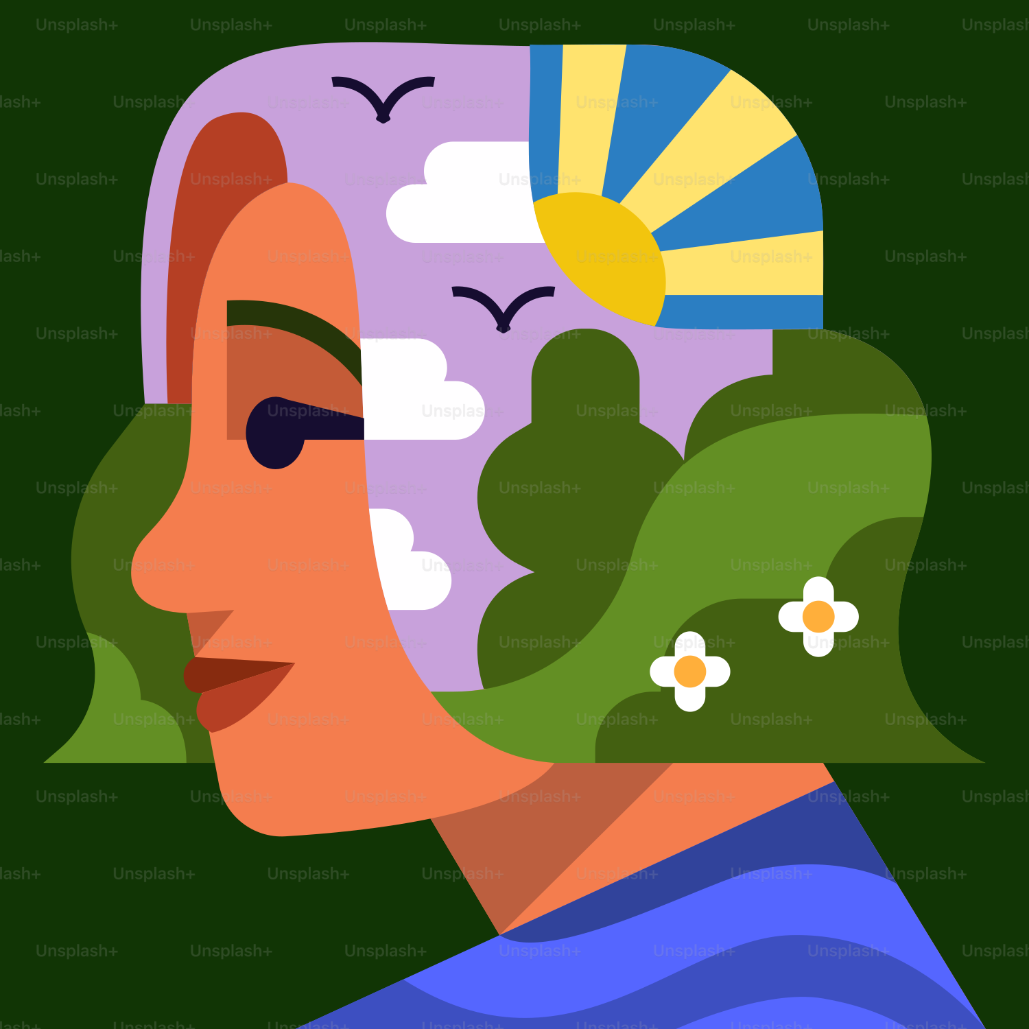 Ein Mannsprofil mit einer Sonne im Hintergrund