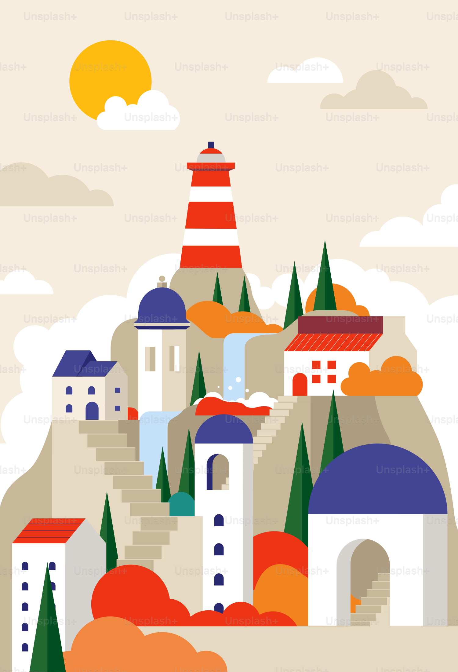 A colorful illustration of a castle on top of a hill