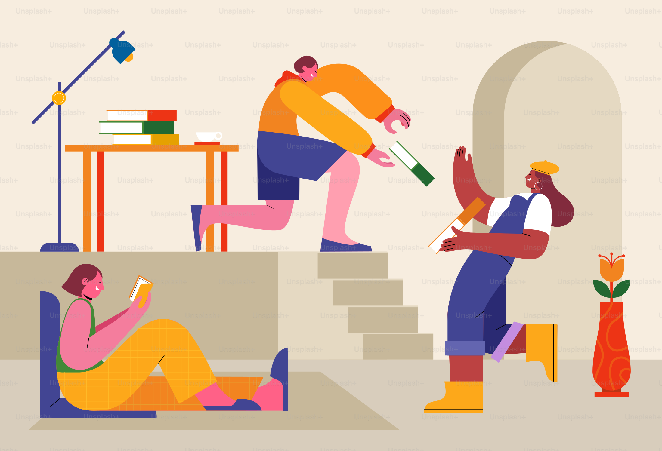 A group of people standing and sitting on top of a set of stairs