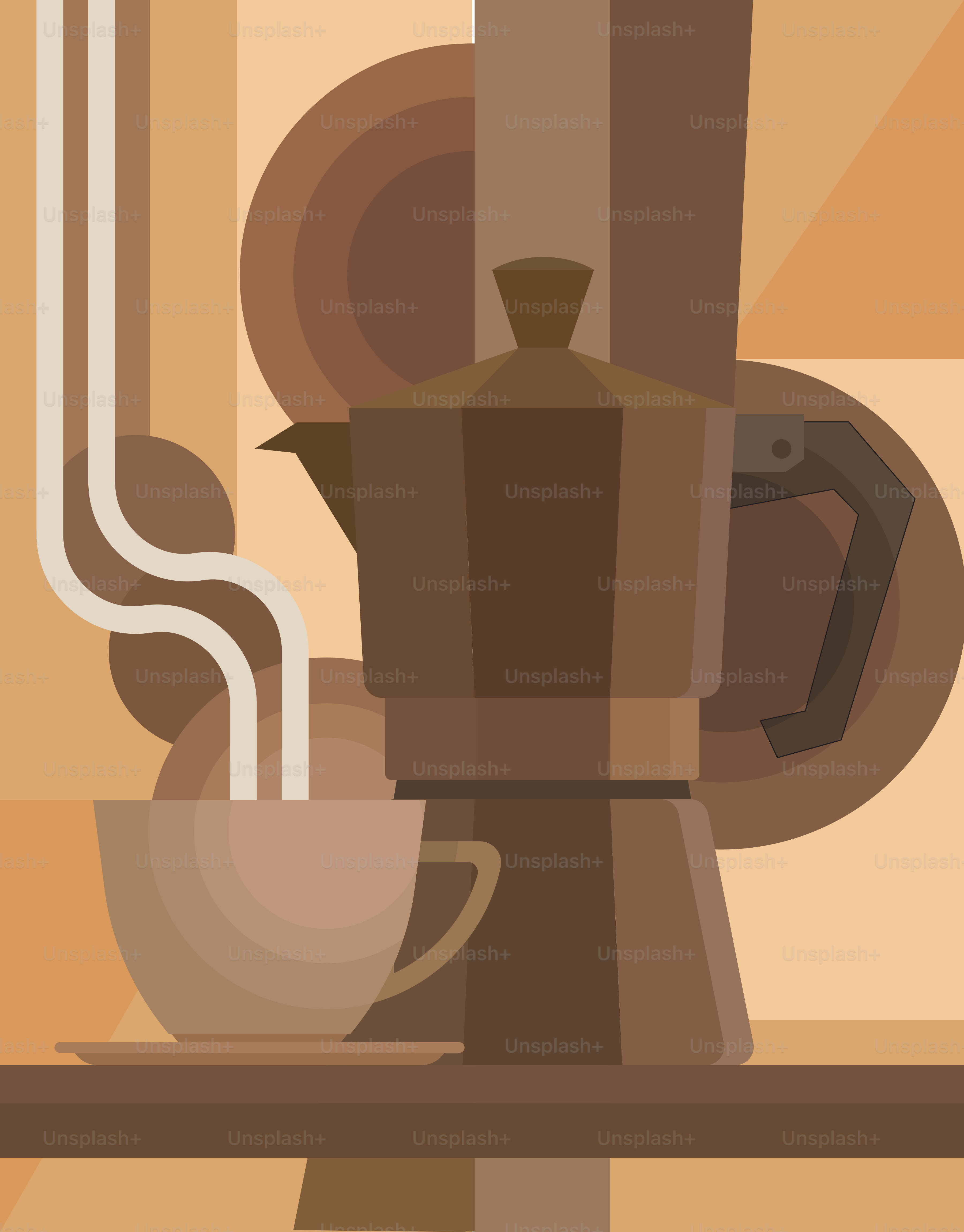 Un dipinto di una macchina del caffè e una tazza su un tavolo