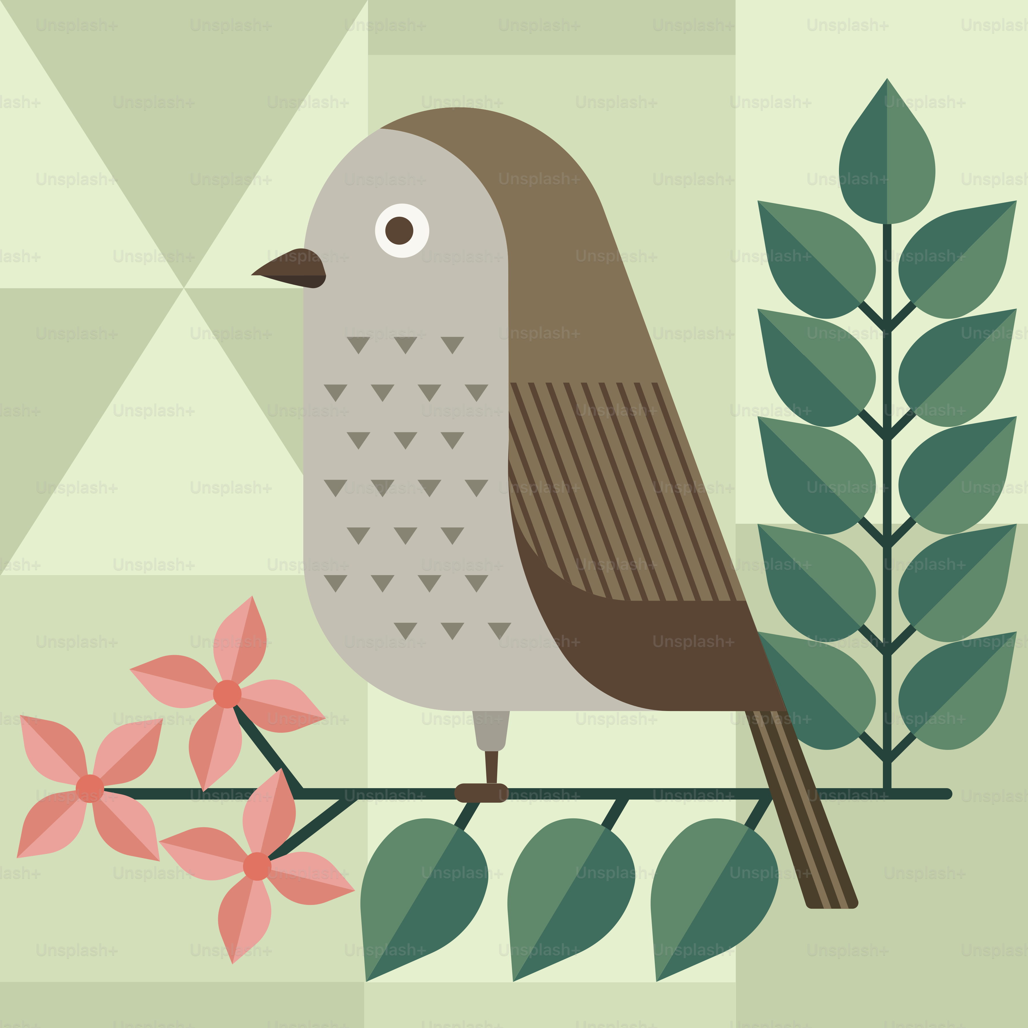 A bird sitting on a branch with leaves