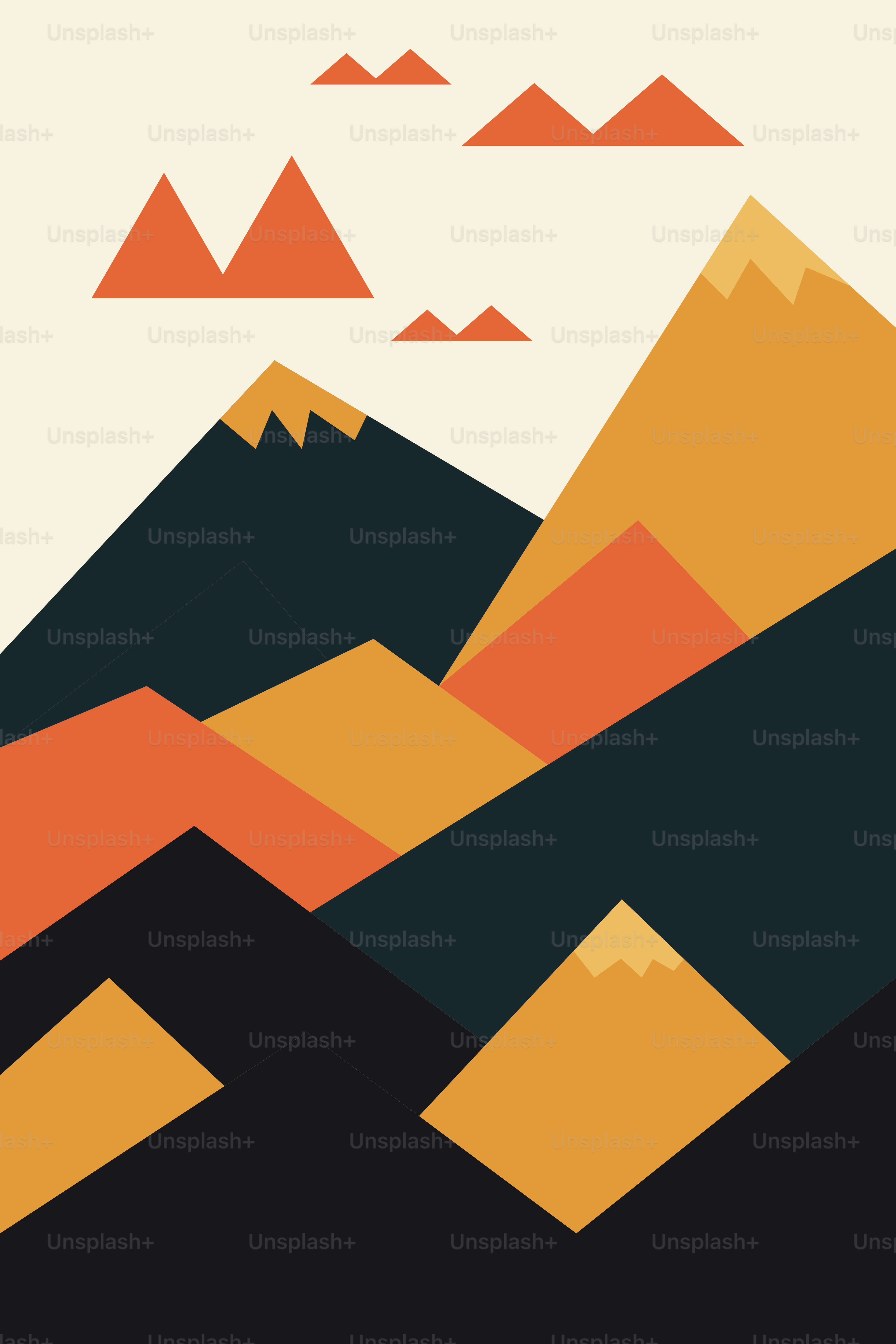A poster with mountains and a sky in the background