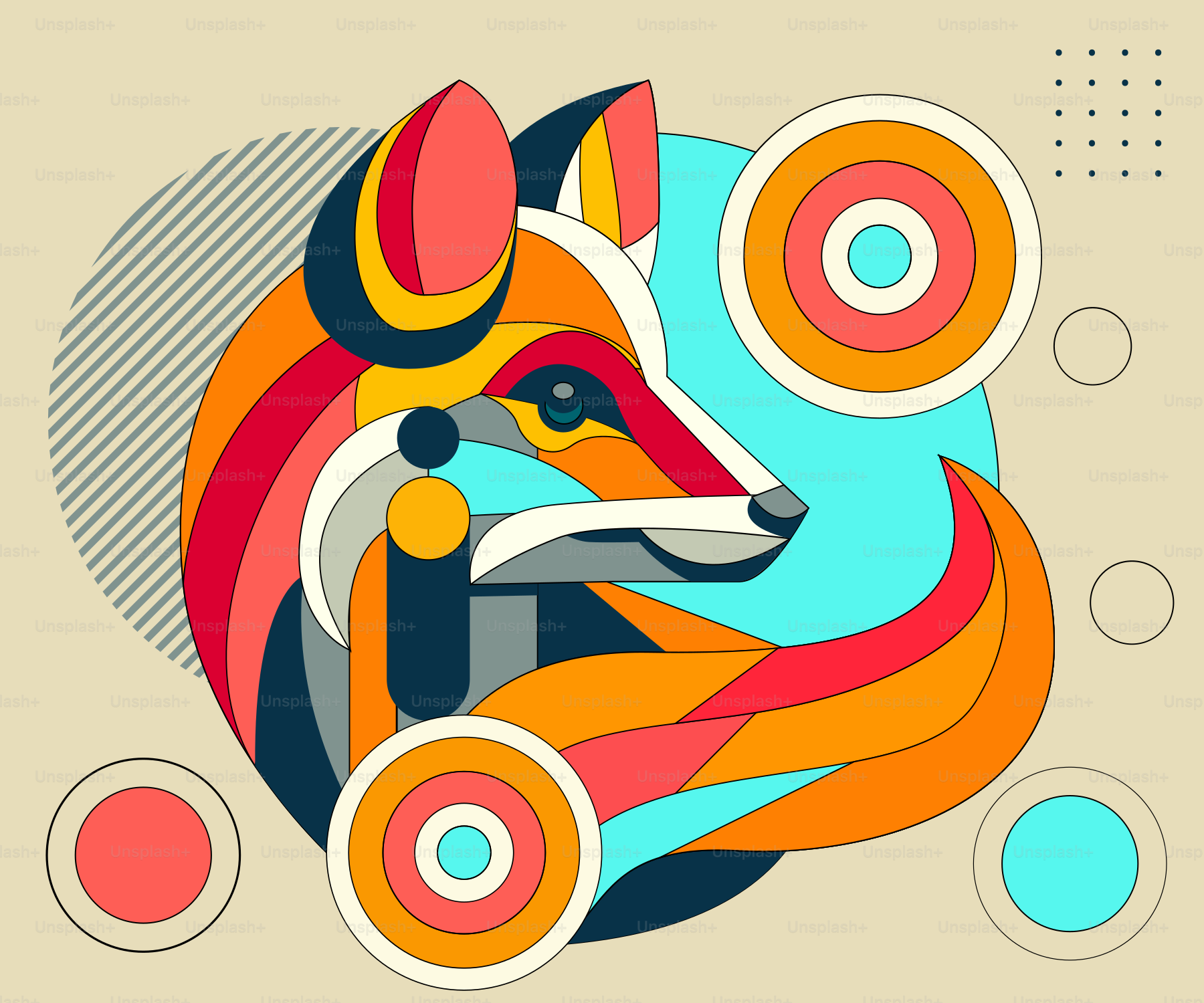 A stylized illustration of an animal's head on a beige background