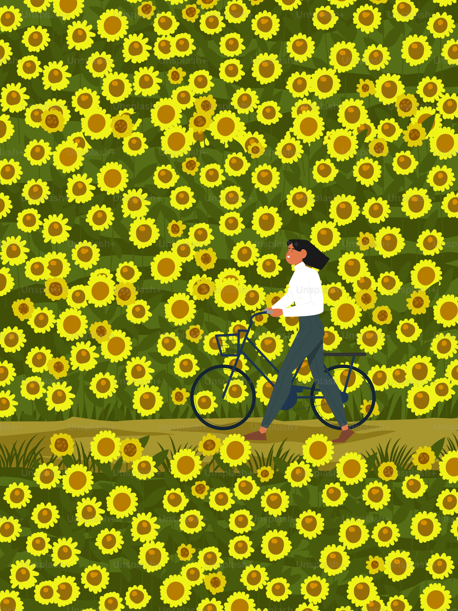 Una persona in sella a una bicicletta davanti a un campo di girasoli