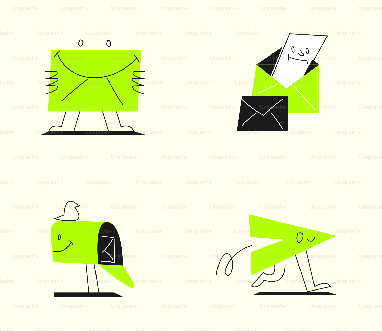 A collection of different green and black items