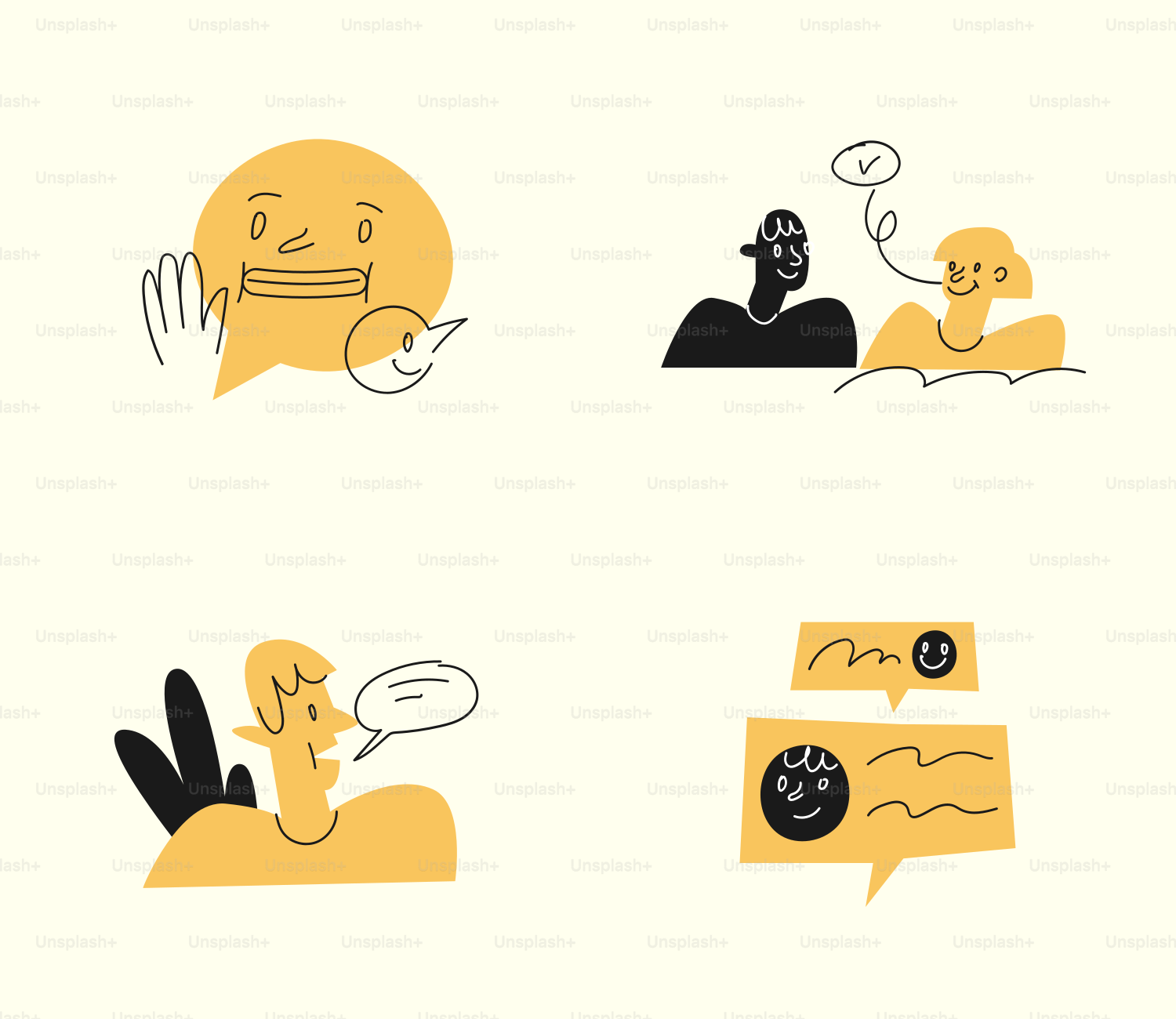 다양한 유형의 사람들을 묘사한 일련의 일러스트레이션