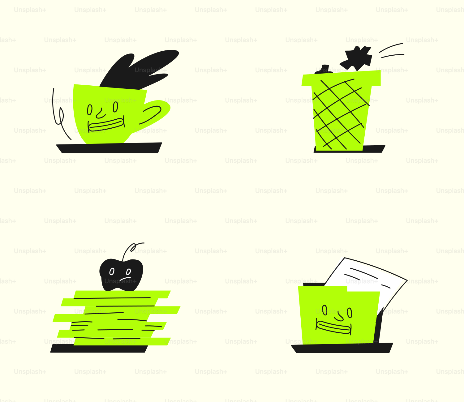 A series of illustrations of a cup of coffee