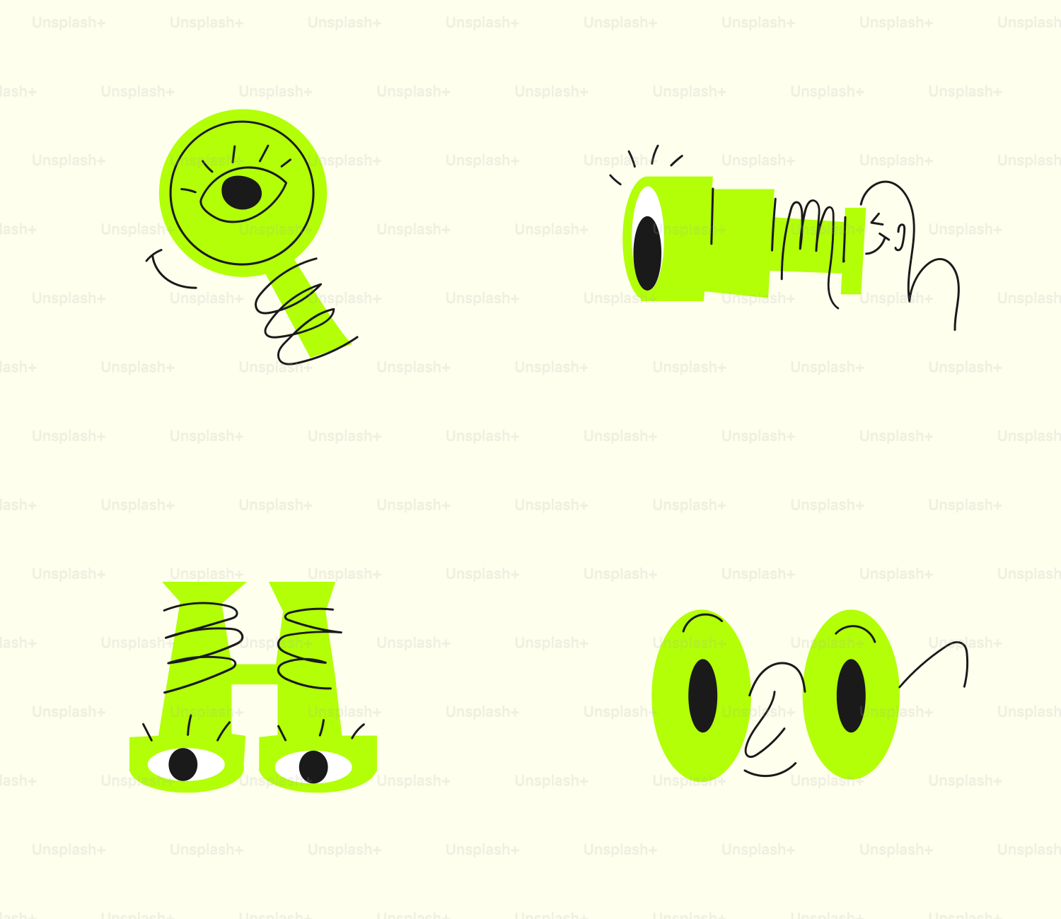 A collection of green objects on a white background