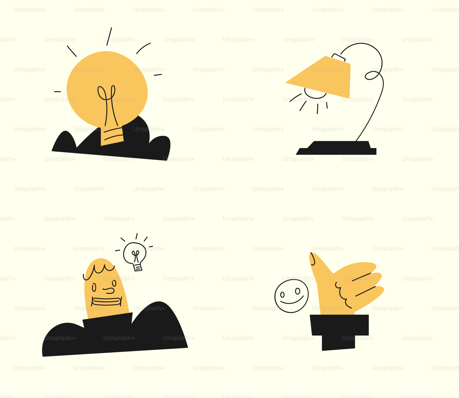 A series of illustrations depicting different types of light bulbs