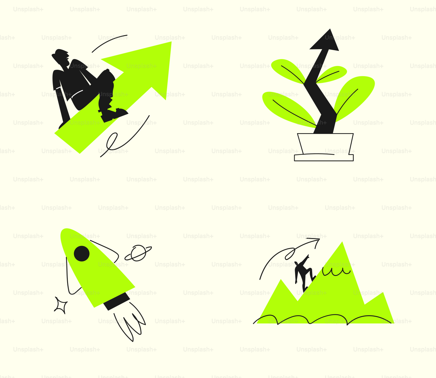 Un ensemble de quatre icônes vertes et noires