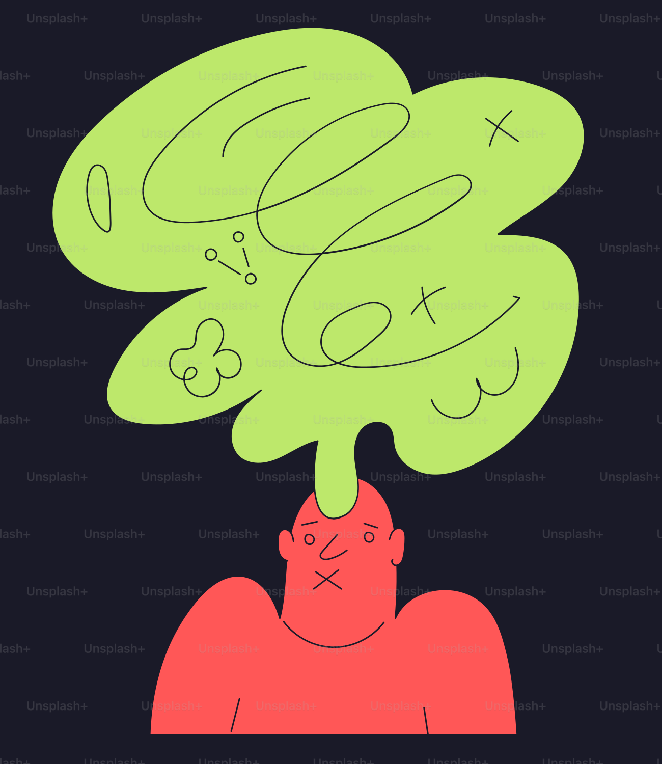 A man with a green thought bubble on his head