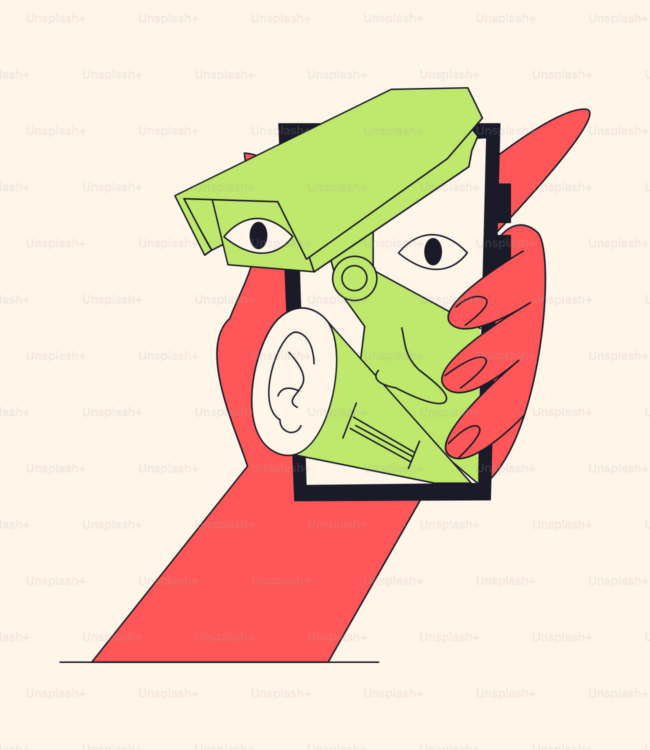 A hand holding a cell phone with a green creature on it