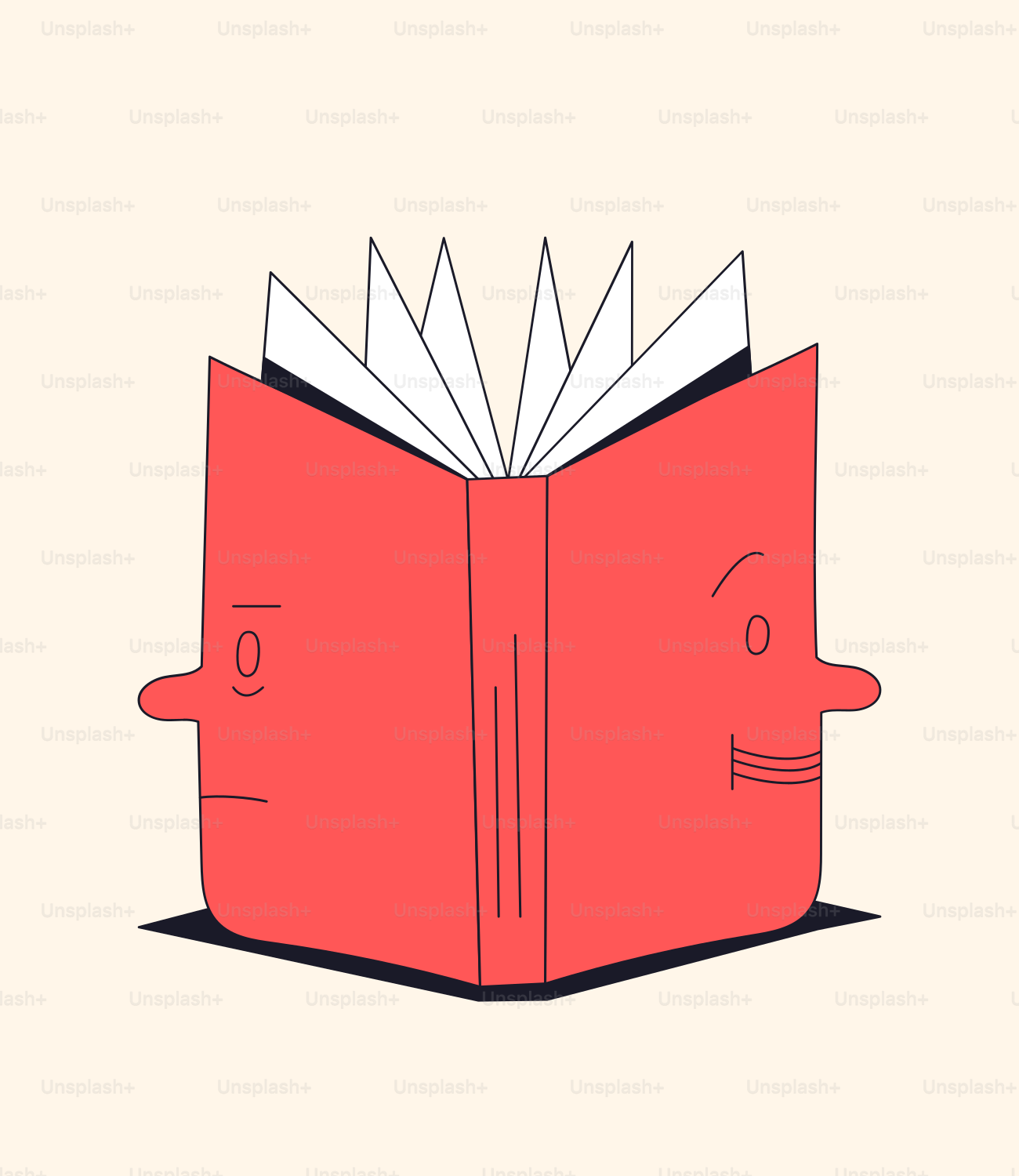 A red book with a face drawn on it