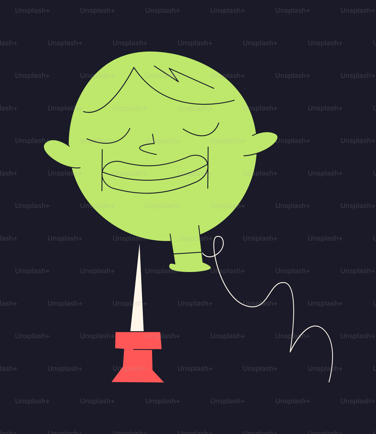 A drawing of a green balloon with a smile on it's face