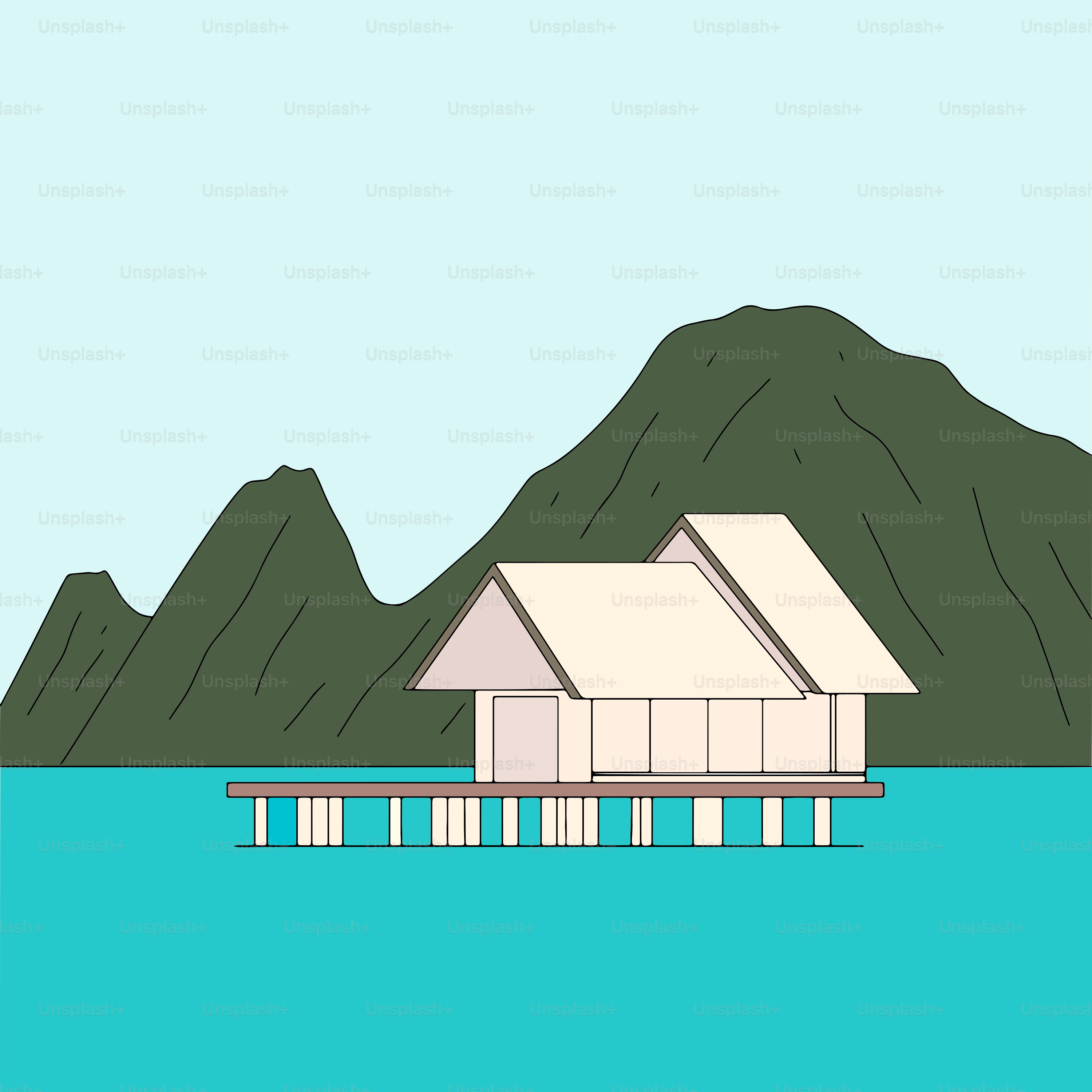 A picture of a house in the water