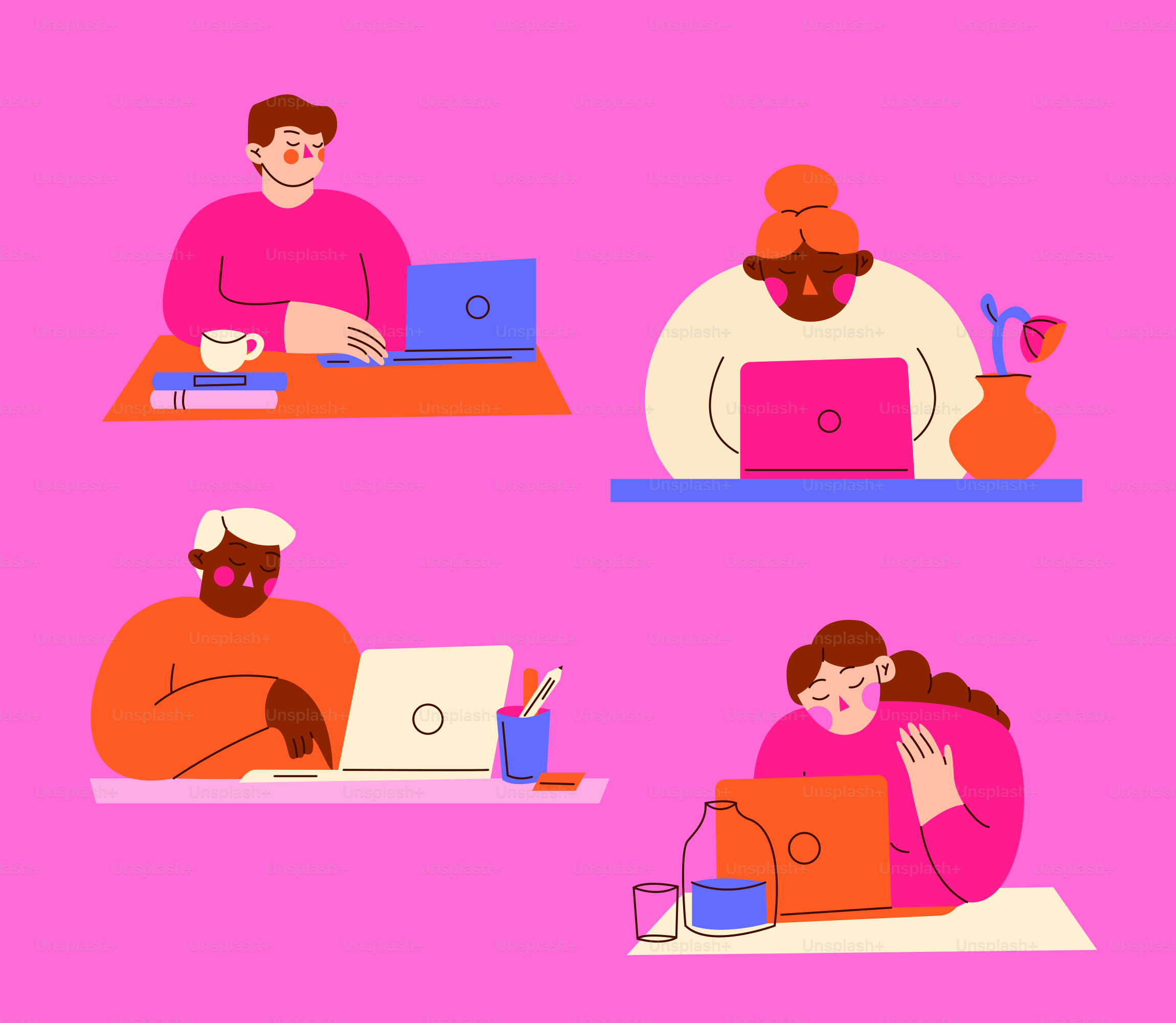 Beberapa orang duduk di meja dengan laptop