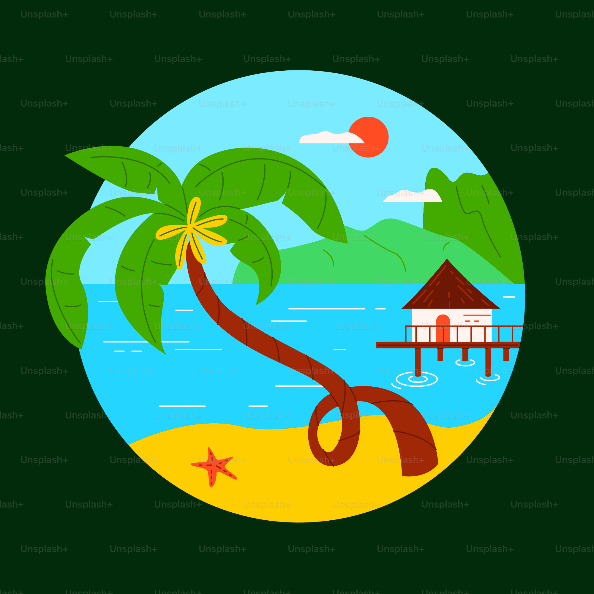 Ein Bild von einem Strand mit einer Palme