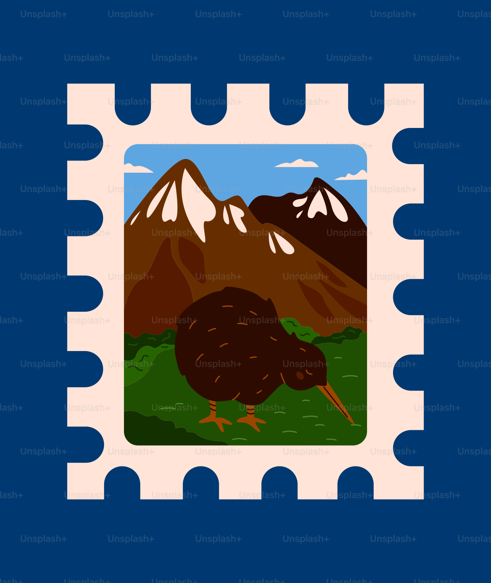 A stamp with a picture of a kiwi on it