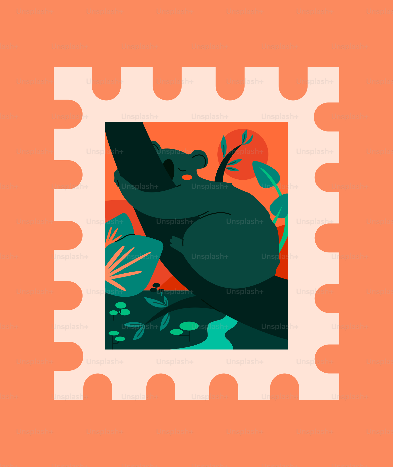 A stamp with a picture of a bear on it