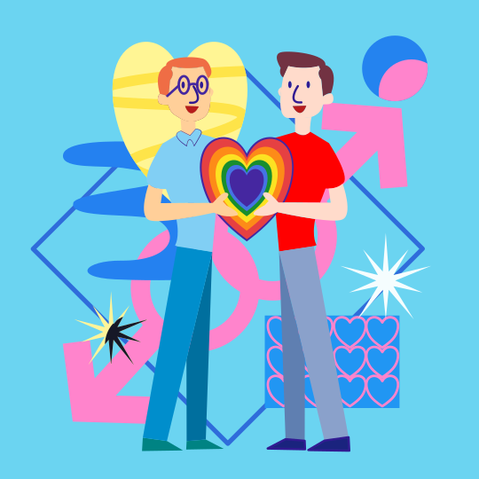 A man and woman holding a heart shaped box