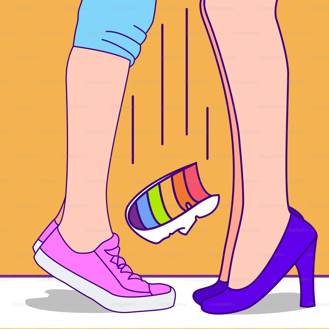 A pair of legs with a pair of colorful shoes