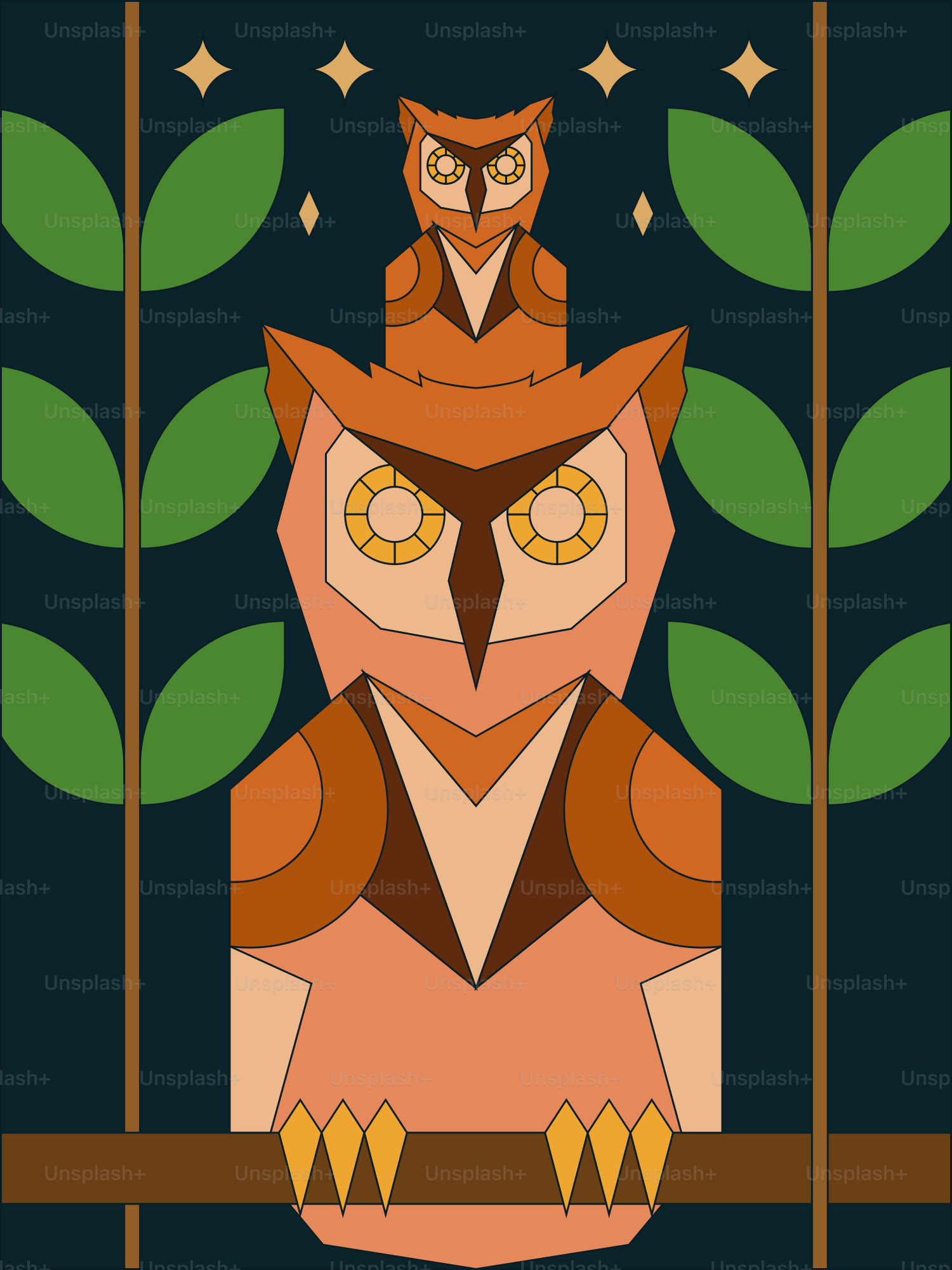 An owl is sitting on a tree branch