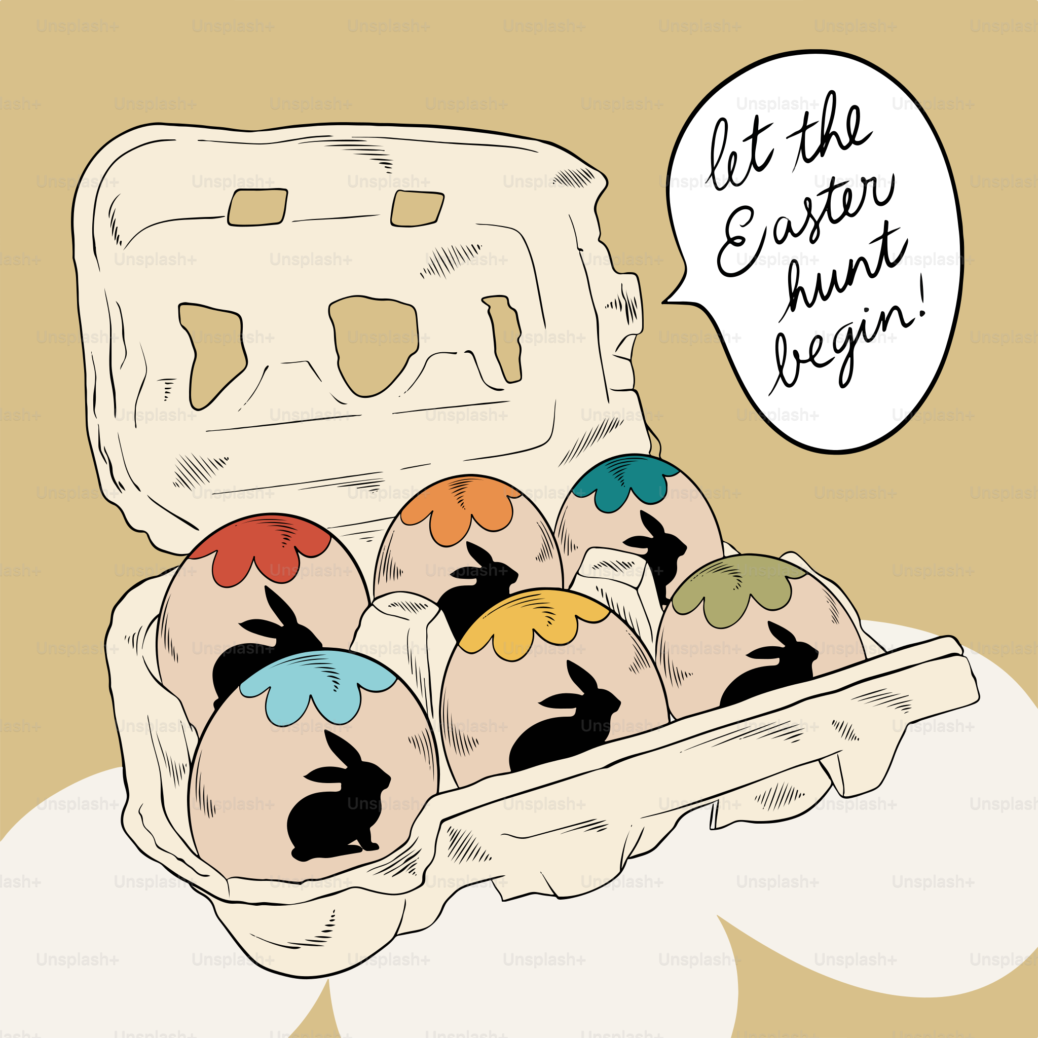 A carton of eggs with a cartoon bunny on it