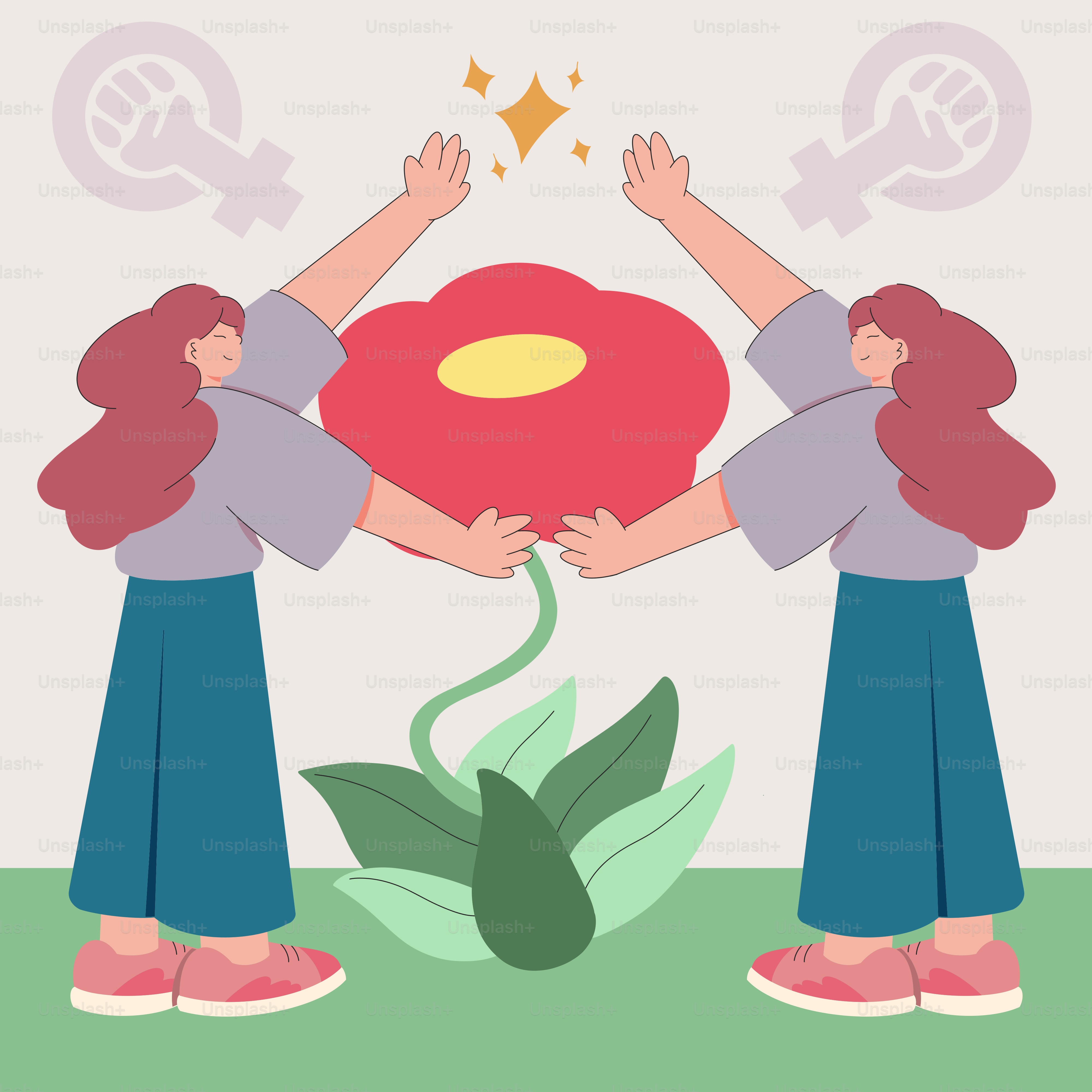 Two girls are holding a flower with their hands